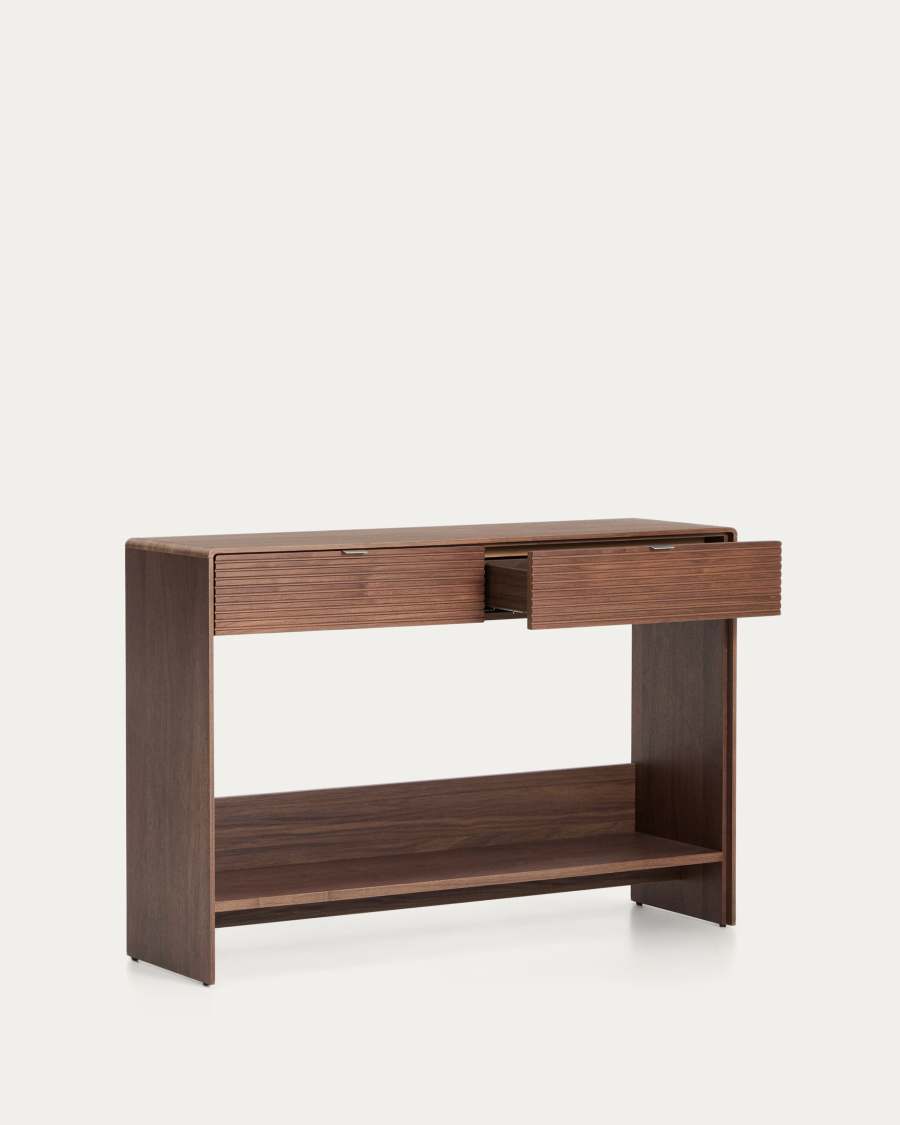 Konsolentisch Norlen in Nussbaumfurnier mit 2 Schubladen und Regalboden, FSC Mix Credit, 120 x 81 cm