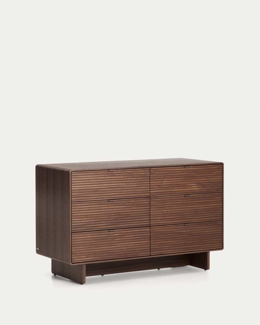 Commode Norlen 6 tiroirs en placage de noyer FSC Mix Credit 112 x 73 cm