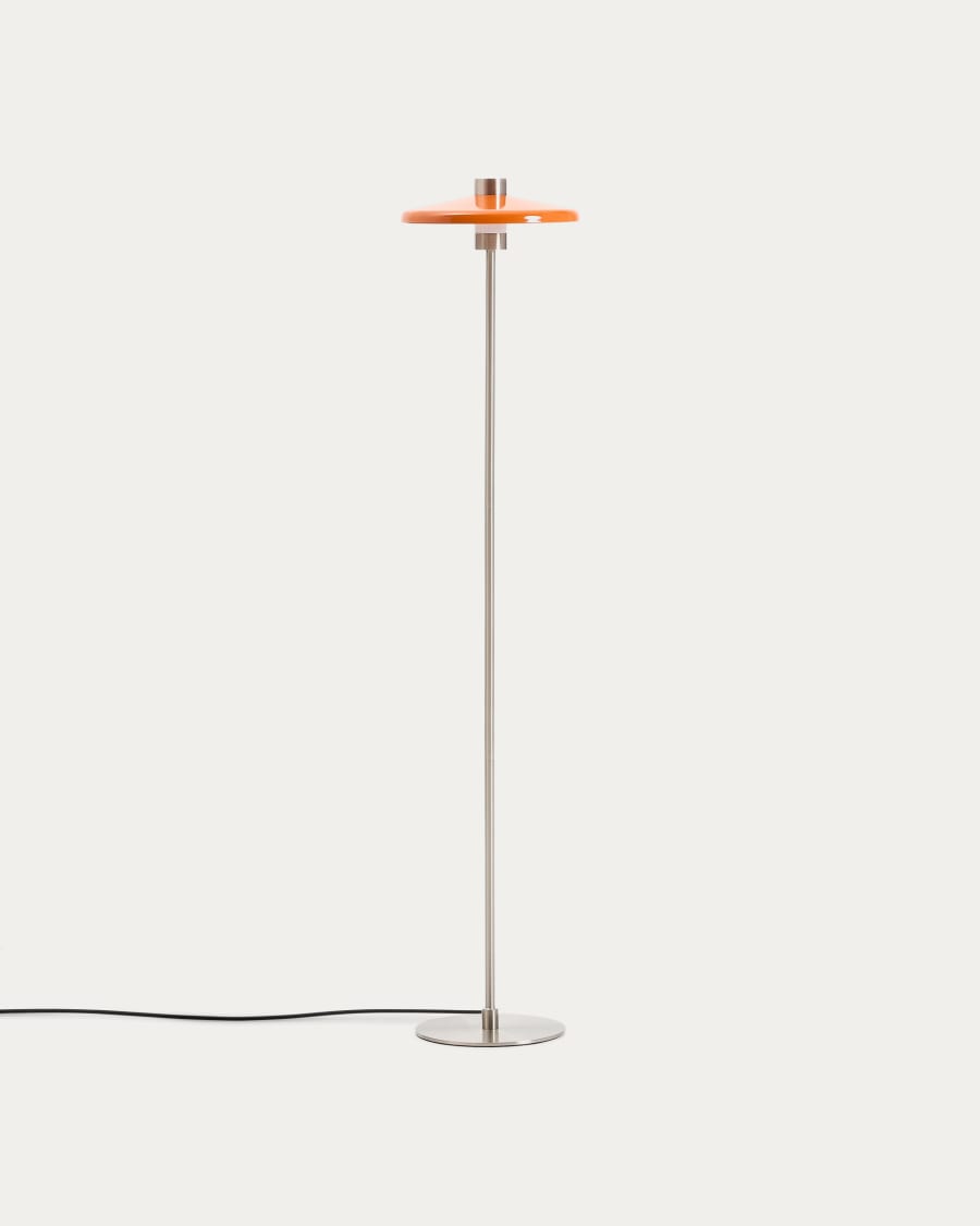 Nuvira floor lamp in light grey brushed metal and orange lampshade
