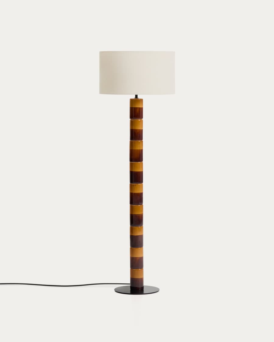 Mavran floor lamp with brown and mustard ceramic base and cotton lampshade