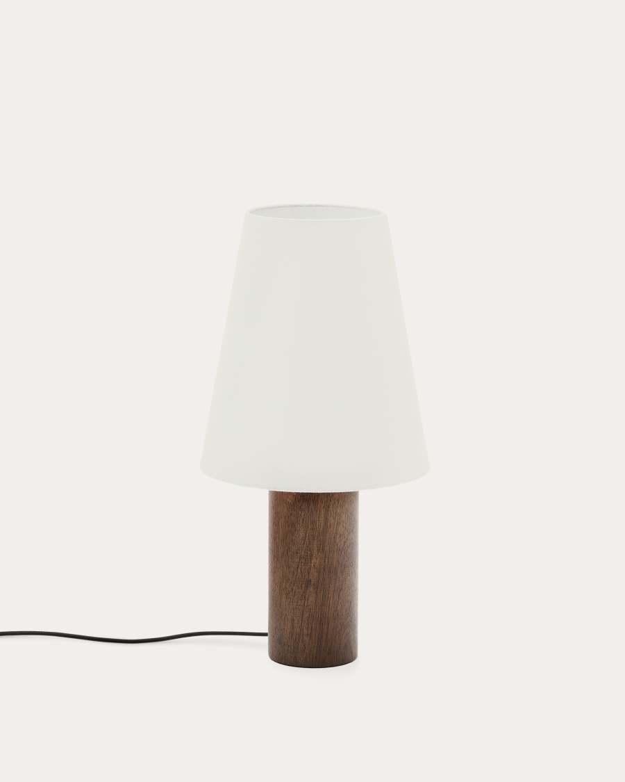 Marga table lamp made from solid rubber wood with dark finish UK adapter