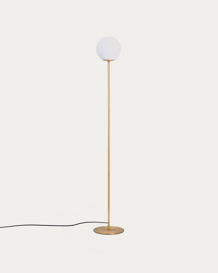Brisia metal floor lamp with brushed brass finish and 1 frosted glass ball Ø20cm UK adapter