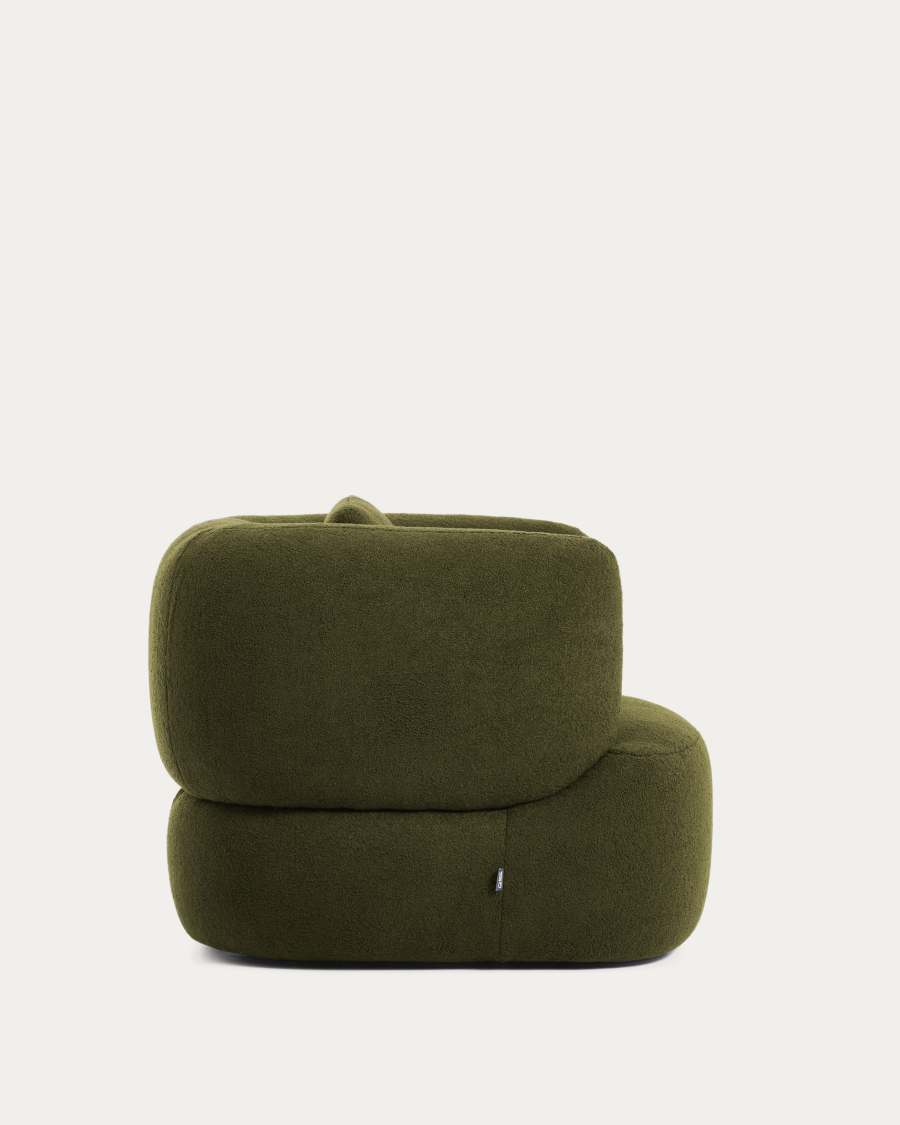 Martina dark green bouclé swivel armchair with cushion FSC Mix Credit