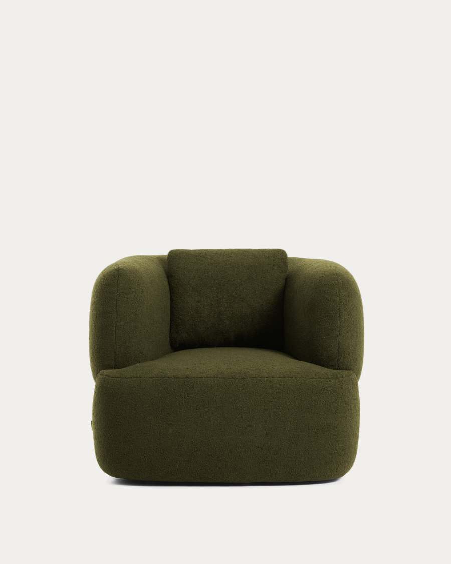 Martina dark green bouclé swivel armchair with cushion FSC Mix Credit