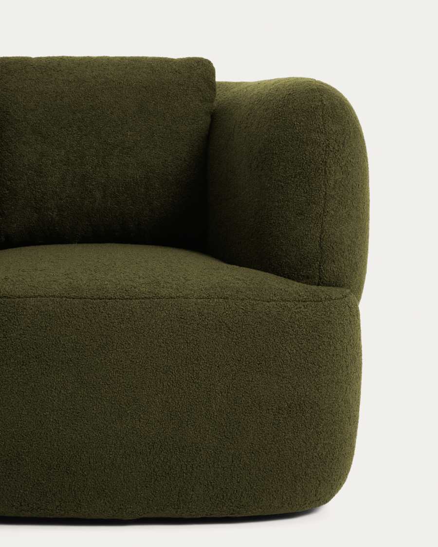 Martina dark green bouclé swivel armchair with cushion FSC Mix Credit