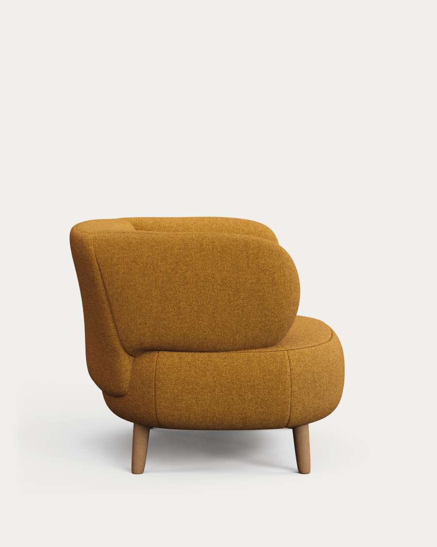 Poltrona Luisa ignifuga in effetto montone senape con gambe in faggio massiccio 90 cm