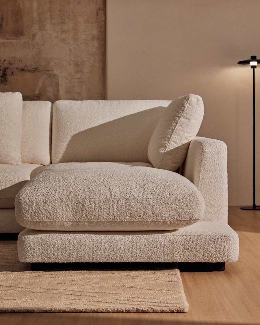 Gala fire-retardant ecru bouclé 4-seater sofa with right chaise longue FSC Mix Credit 300cm