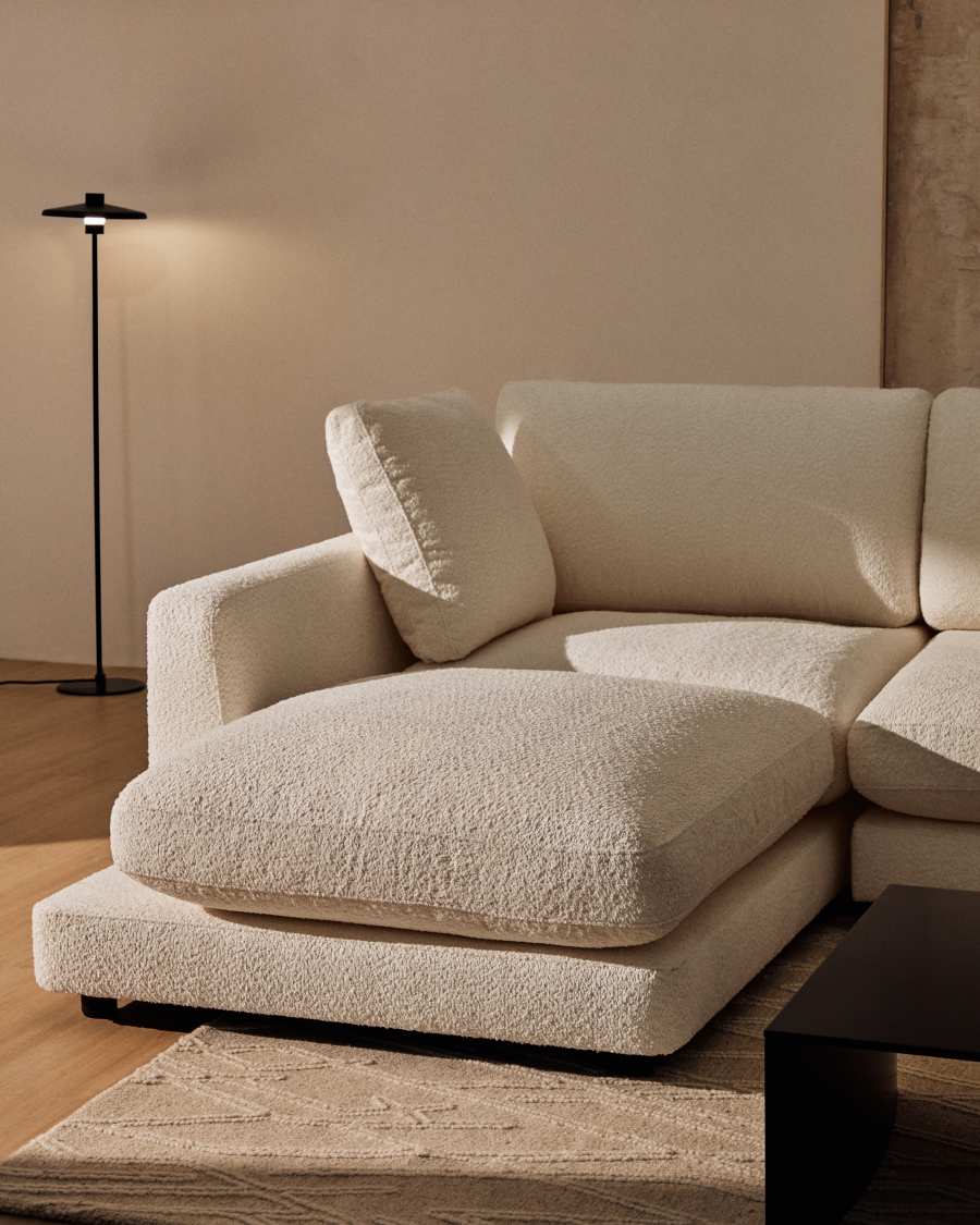 Gala fire-retardant ecru bouclé 4-seater sofa with left chaise longue FSC Mix Credit 300cm