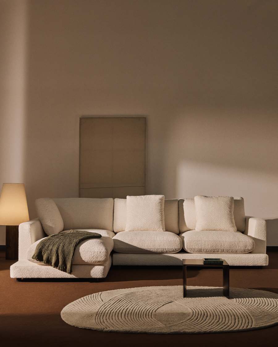 Gala fire-retardant beige bouclé 4-seater sofa with left chaise longue FSC Mix Credit 300cm