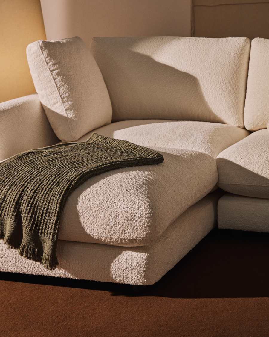 Gala fire-retardant beige bouclé 4-seater sofa with left chaise longue FSC Mix Credit 300cm