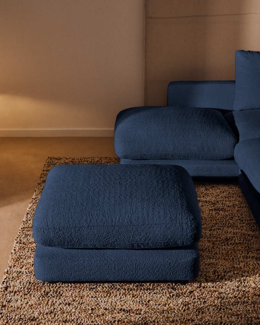 Gala blue fire-retardant bouclé footrest FSC Mix Credit 90 x 90cm