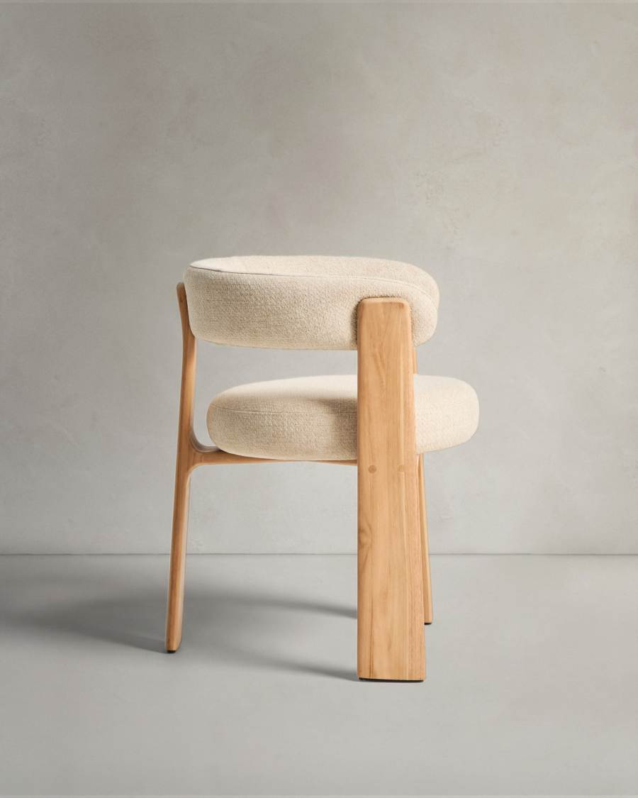 Granite 3-leg beige outdoor chair with FSC 100% solid teak wood legs in a natural finish
