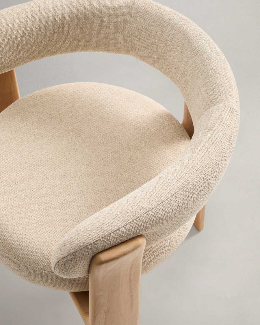 Granite 3-leg beige outdoor chair with FSC 100% solid teak wood legs in a natural finish