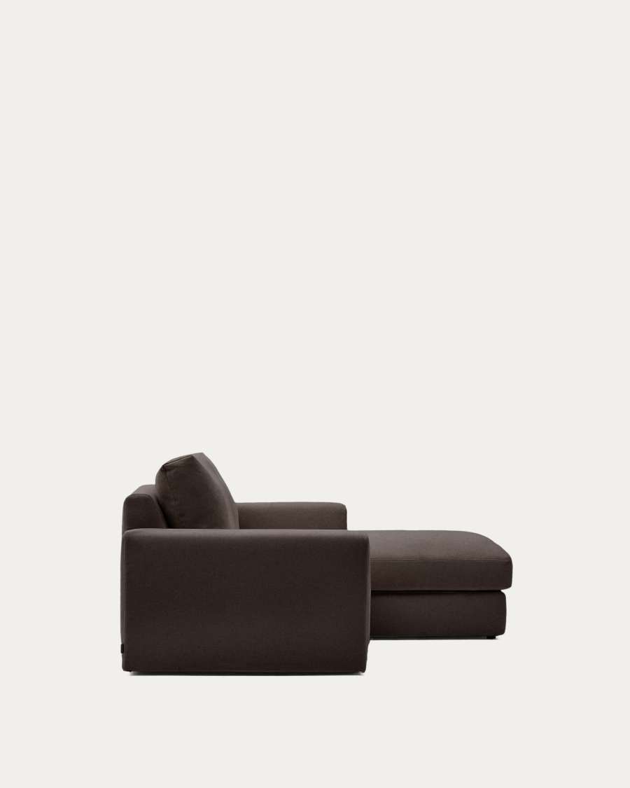 Alea removable cover modular sofa 3-seater in dark brown chenille right chaise longue 220 cm