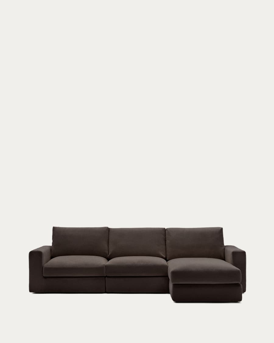 Alea removable cover modular sofa 4-seater in dark brown chenille right chaise longue 310 cm