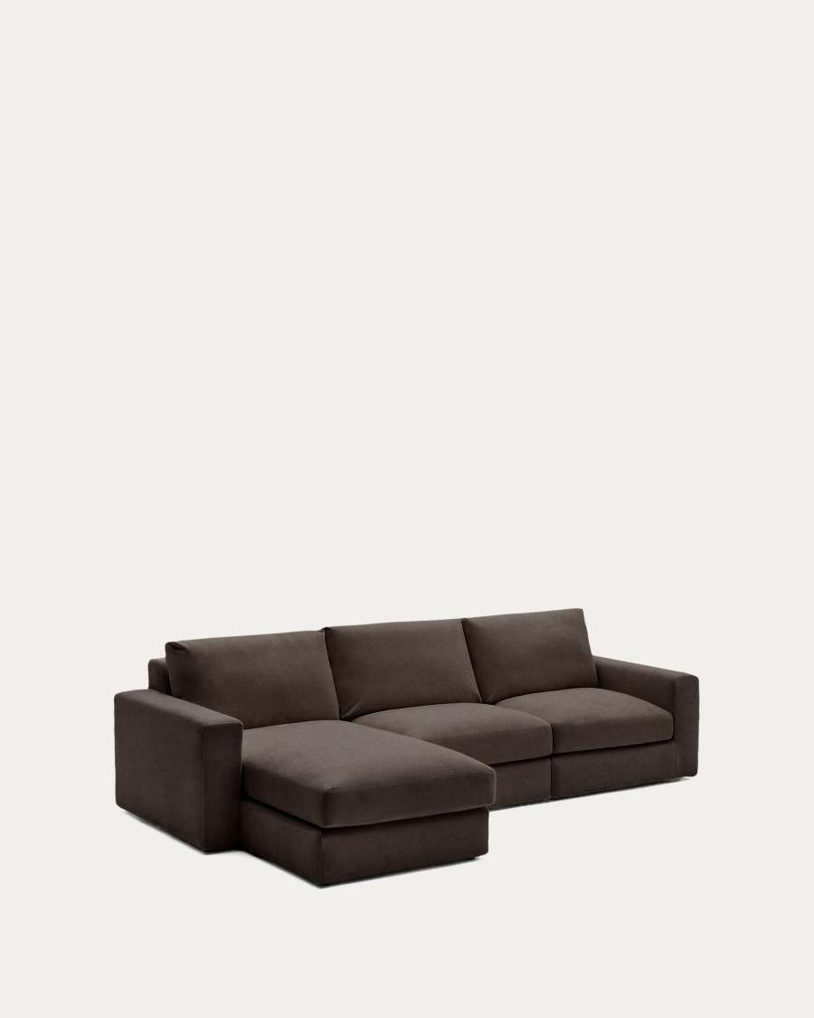 Alea removable cover modular sofa 4-seater in dark brown chenille left chaise longue 310 cm