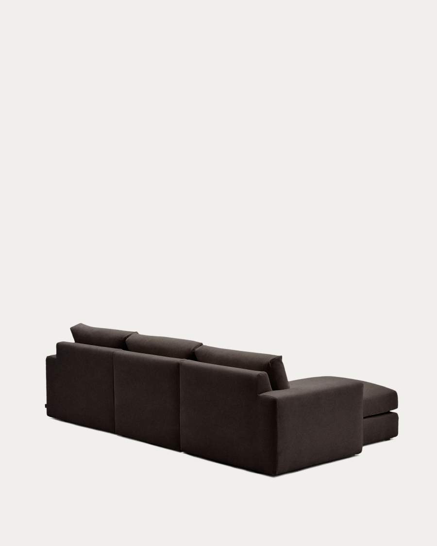 Alea removable cover modular sofa 4-seater in dark brown chenille left chaise longue 310 cm
