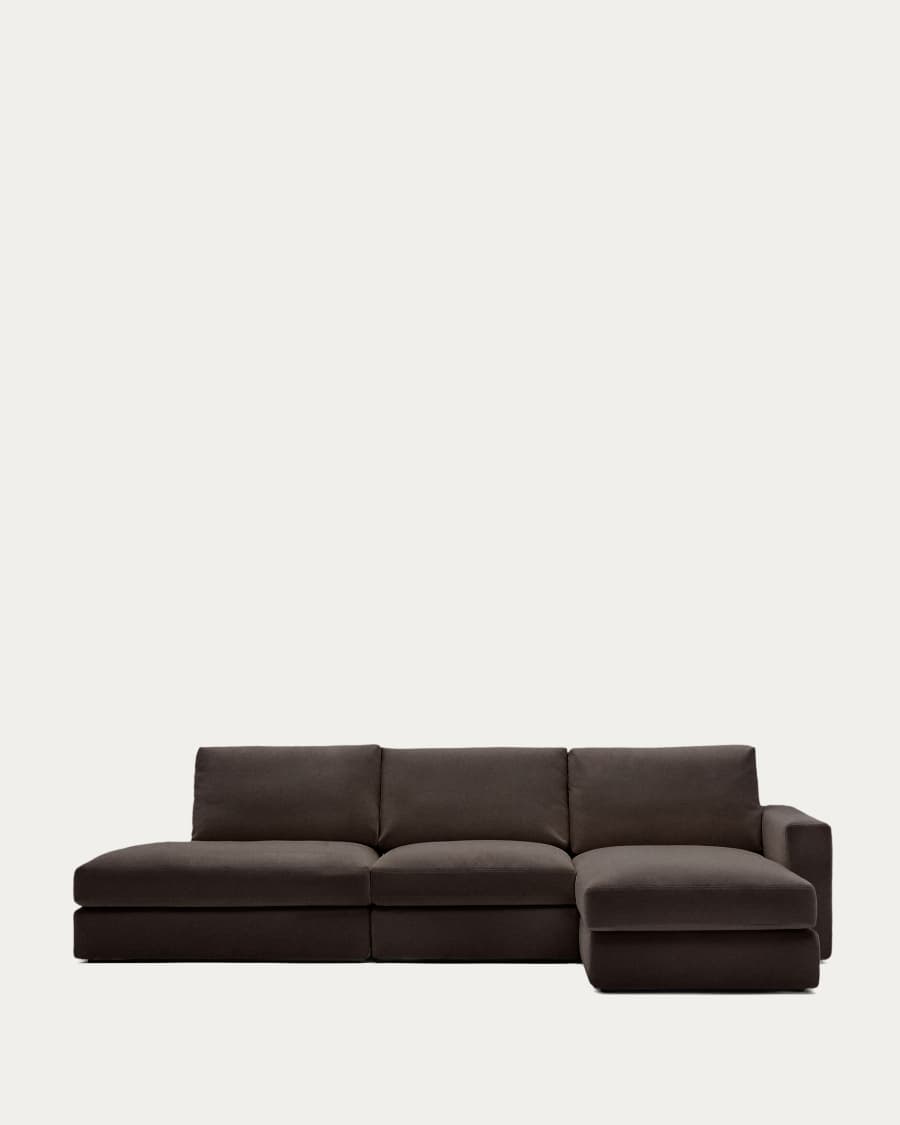 Alea removable cover modular sofa 5-seater in dark brown chenille right chaise longue 340 cm