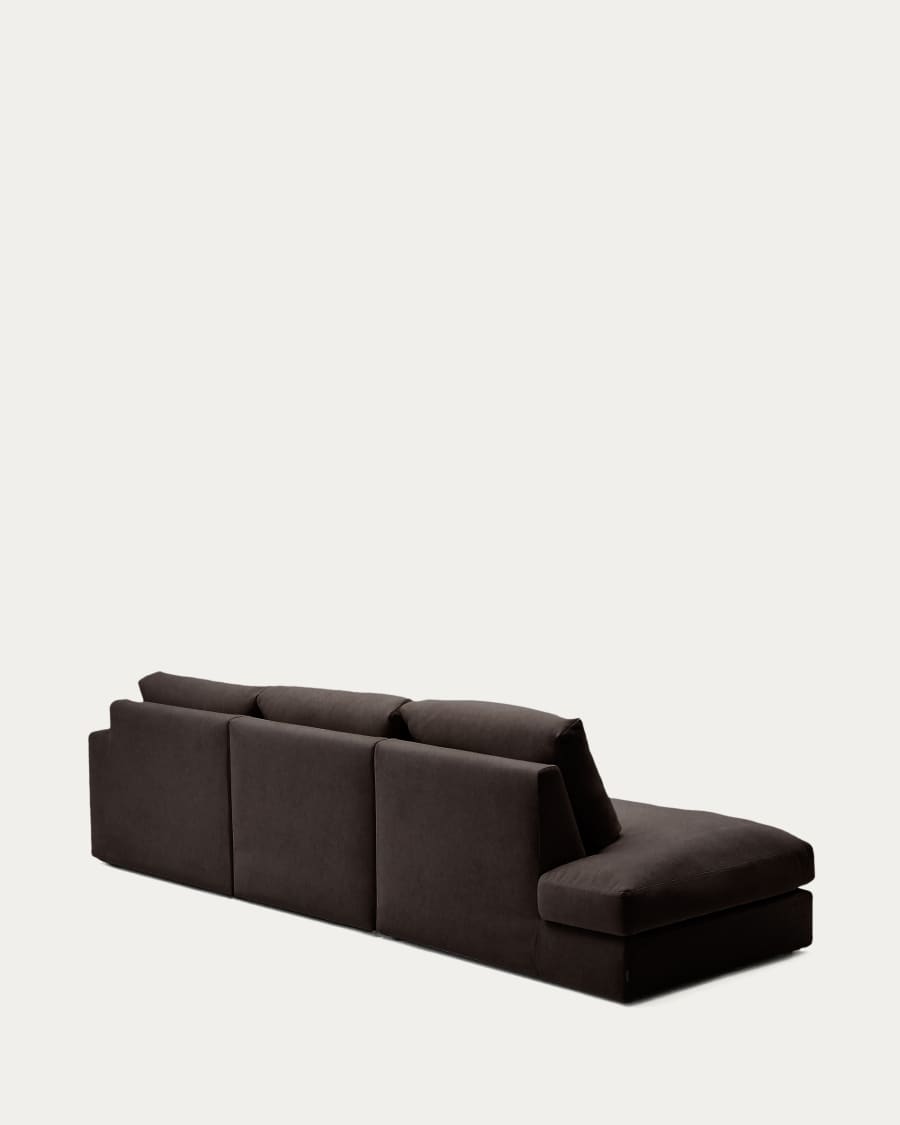 Alea removable cover modular sofa 5-seater in dark brown chenille right chaise longue 340 cm