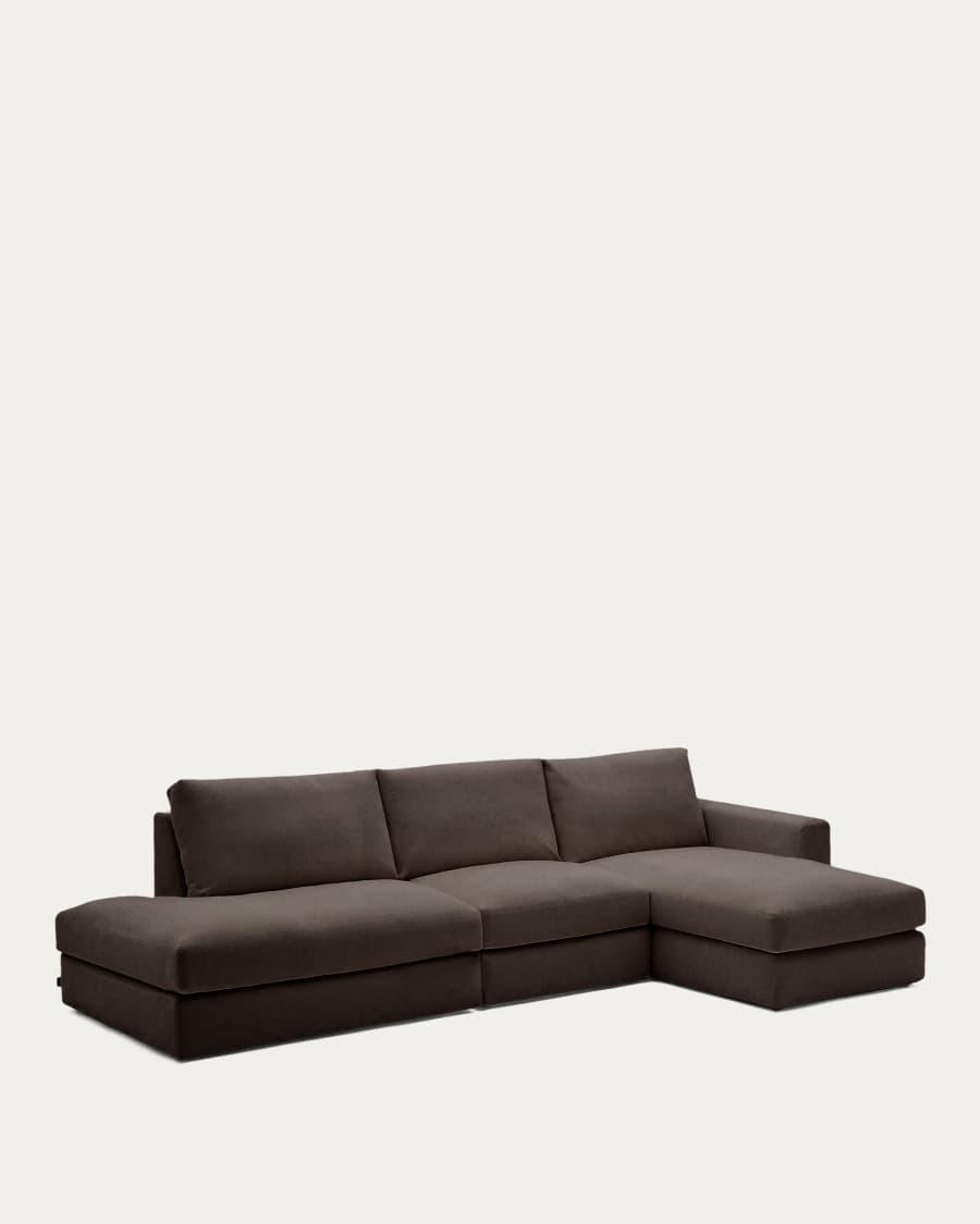 Alea removable cover modular sofa 5-seater in dark brown chenille right chaise longue 340 cm