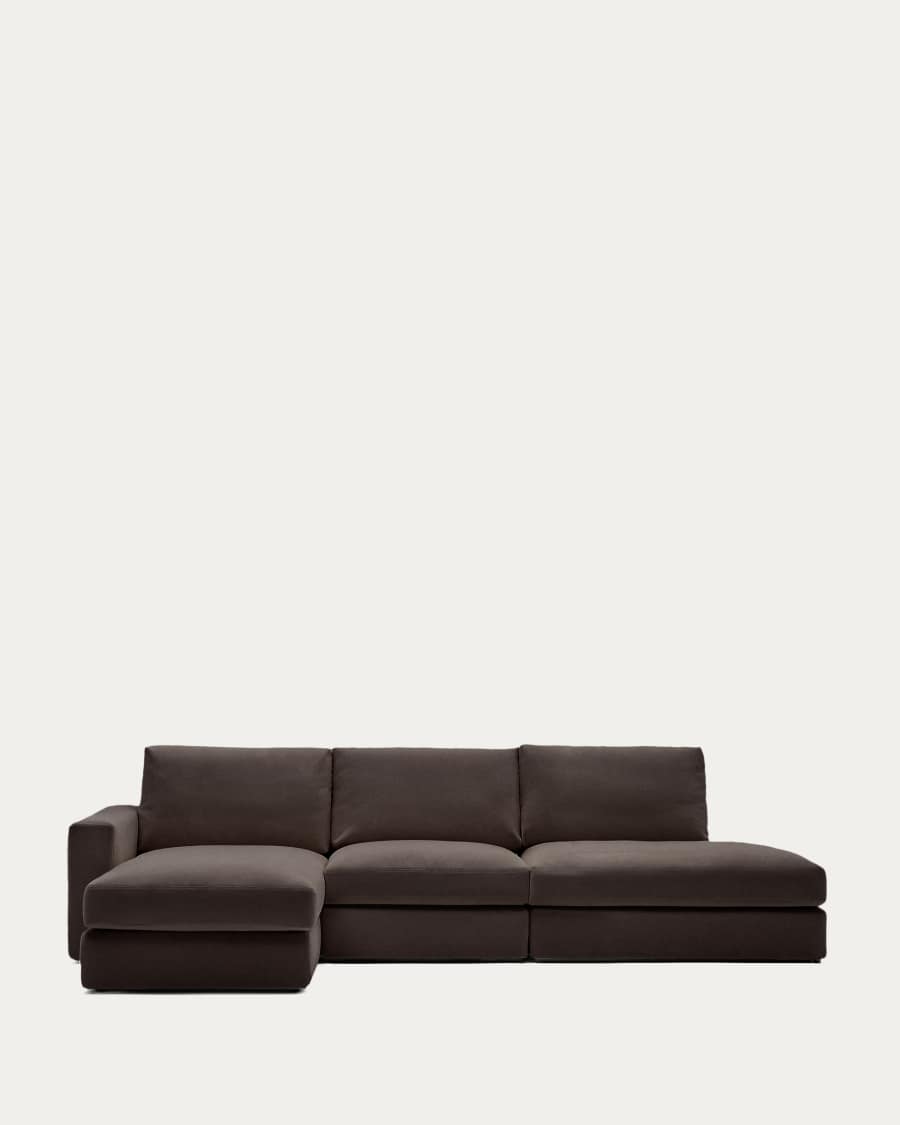 Alea removable cover modular sofa 5-seater in dark brown chenille left chaise longue 340 cm