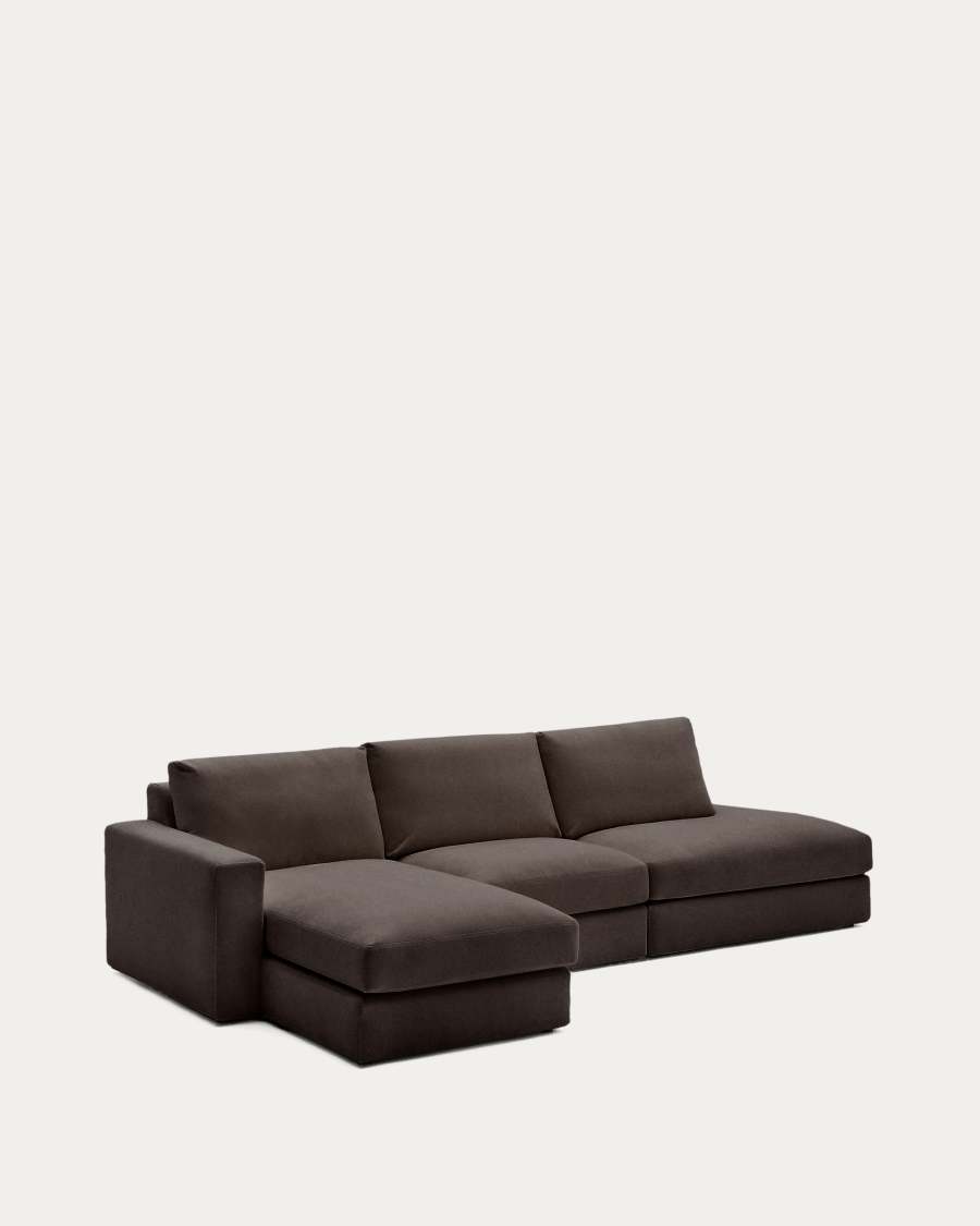 Alea removable cover modular sofa 5-seater in dark brown chenille left chaise longue 340 cm