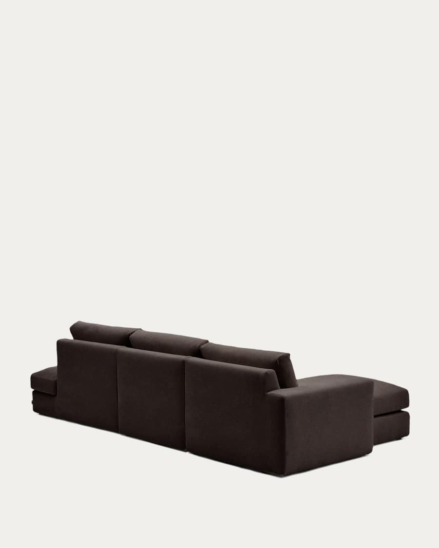 Alea removable cover modular sofa 5-seater in dark brown chenille left chaise longue 340 cm