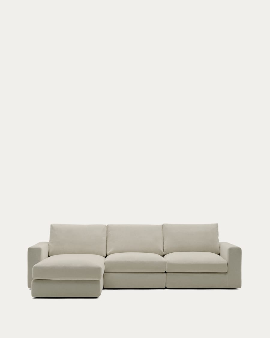 Alea removable cover modular sofa 4-seater in light brown chenille left chaise longue 310 cm