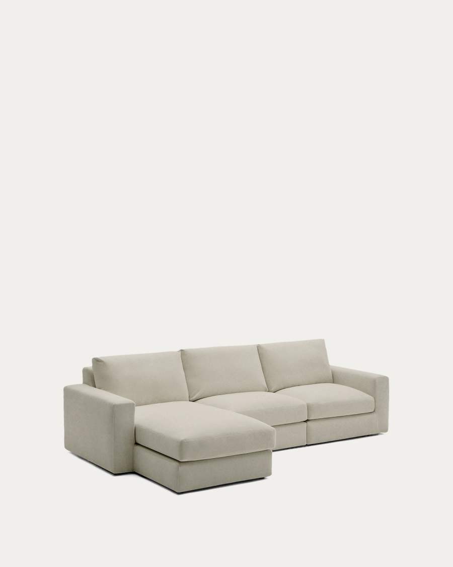 Alea removable cover modular sofa 4-seater in light brown chenille left chaise longue 310 cm