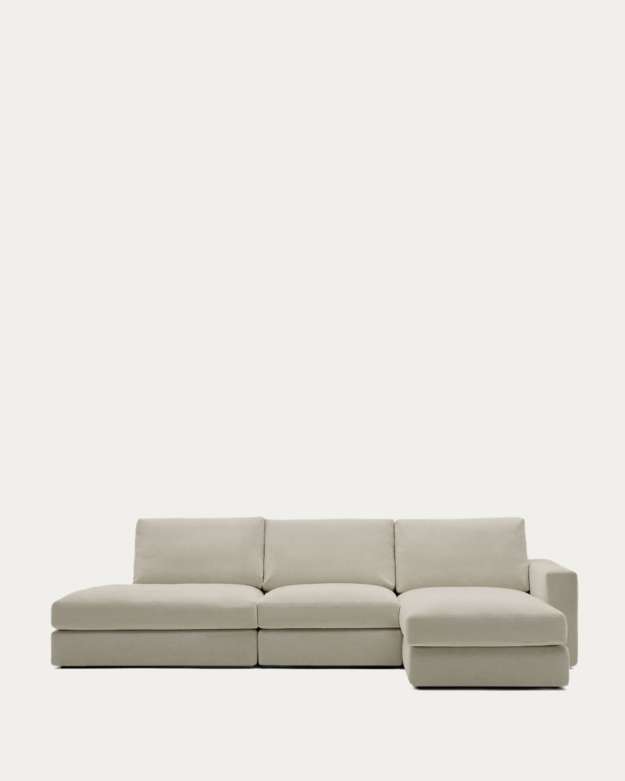 Alea removable cover modular sofa 5-seater in light brown chenille right chaise longue 340 cm