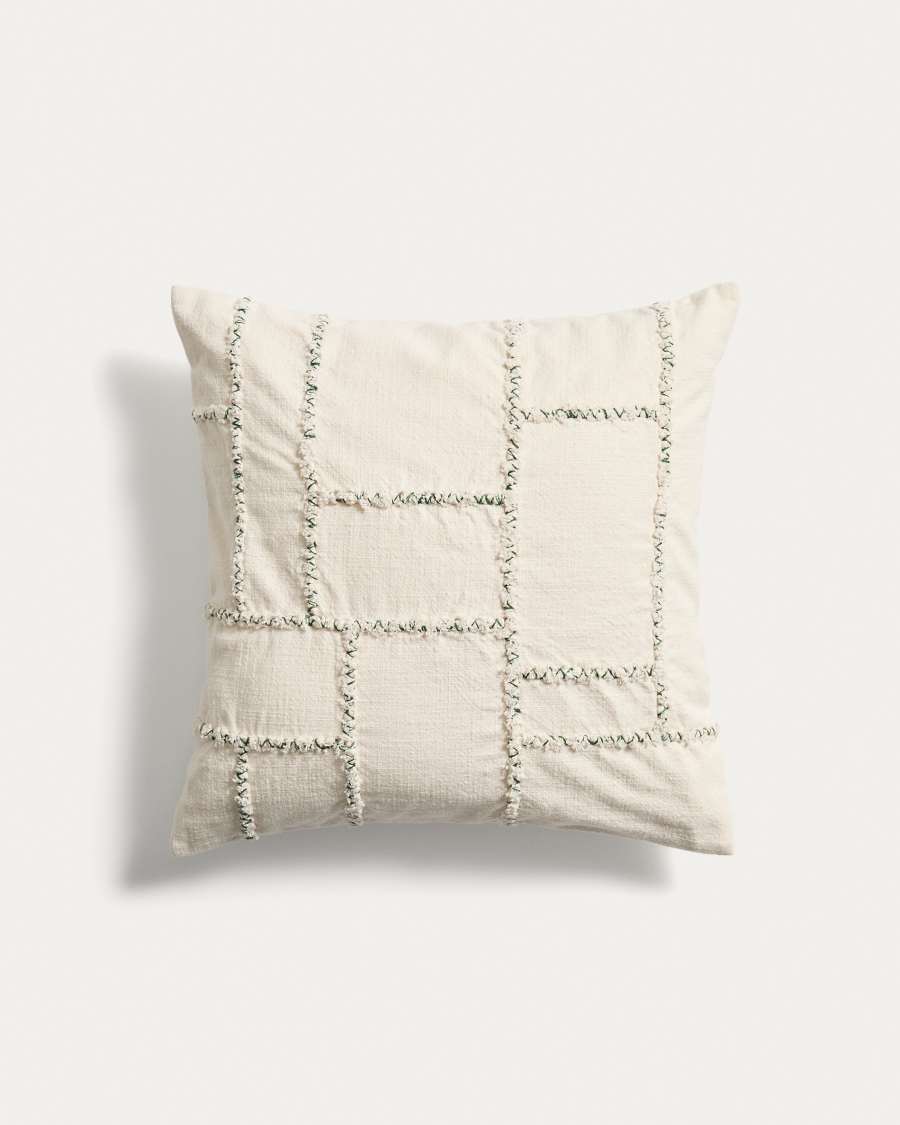 Verion green cushion cover with embroidered geometric detail 45 x 45cm