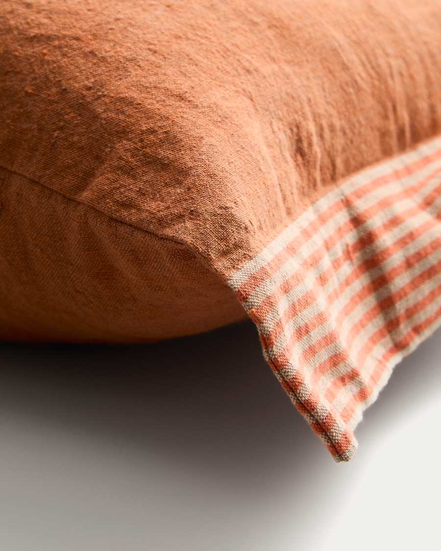 Κάλυμμα μαξιλαριού από λινό με πορτοκαλί ριγέ λεπτομέρεια, 40 x 60 εκ.