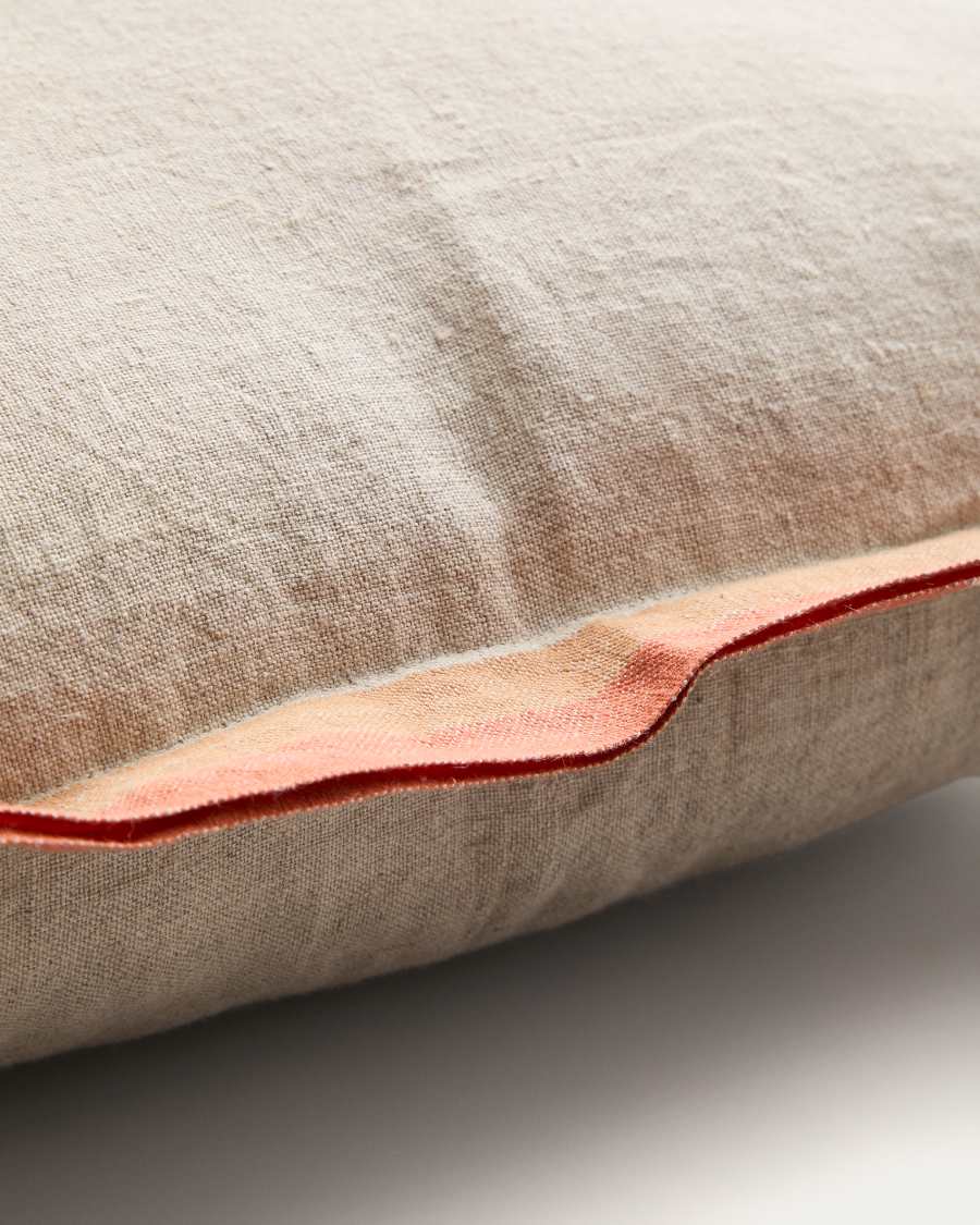 Kissenbezug Disea aus beigem Leinen mit orangefarbenen Details, 45 x 45 cm