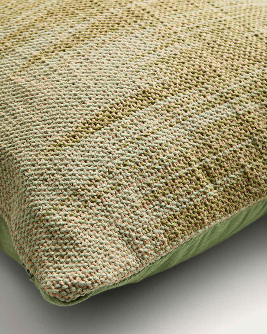 Liroda jute cushion cover with green ikat graphic 50 x 50 cm