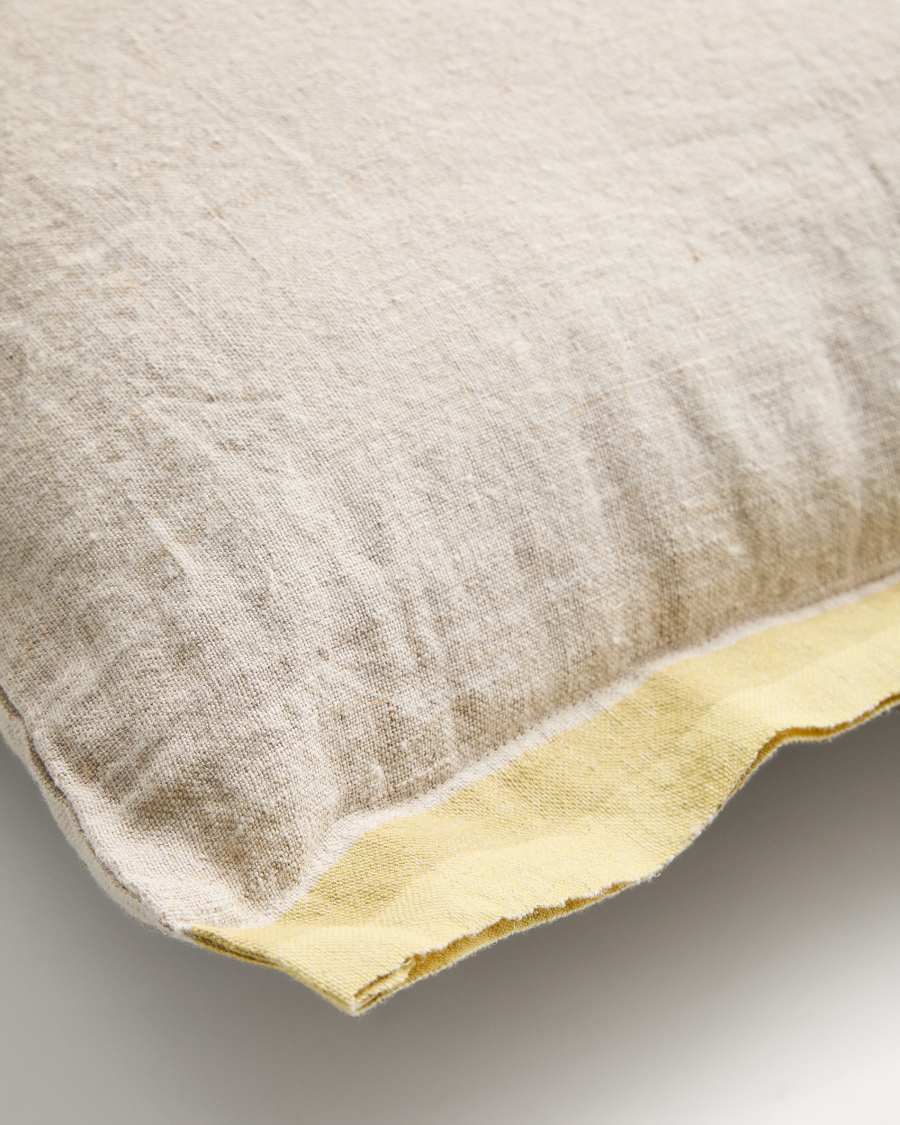Disea cushion cover in beige linen with yellow detail 45 x 45cm