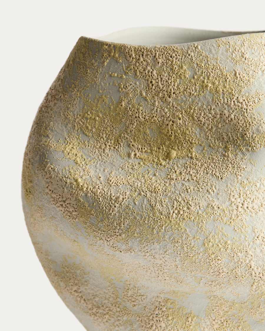 Medira ecru and yellow ceramic vase 35.5cm