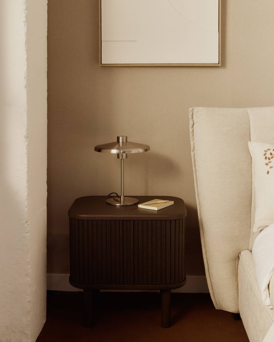 Lampada da tavolo Nuvira in metallo spazzolato grigio chiaro