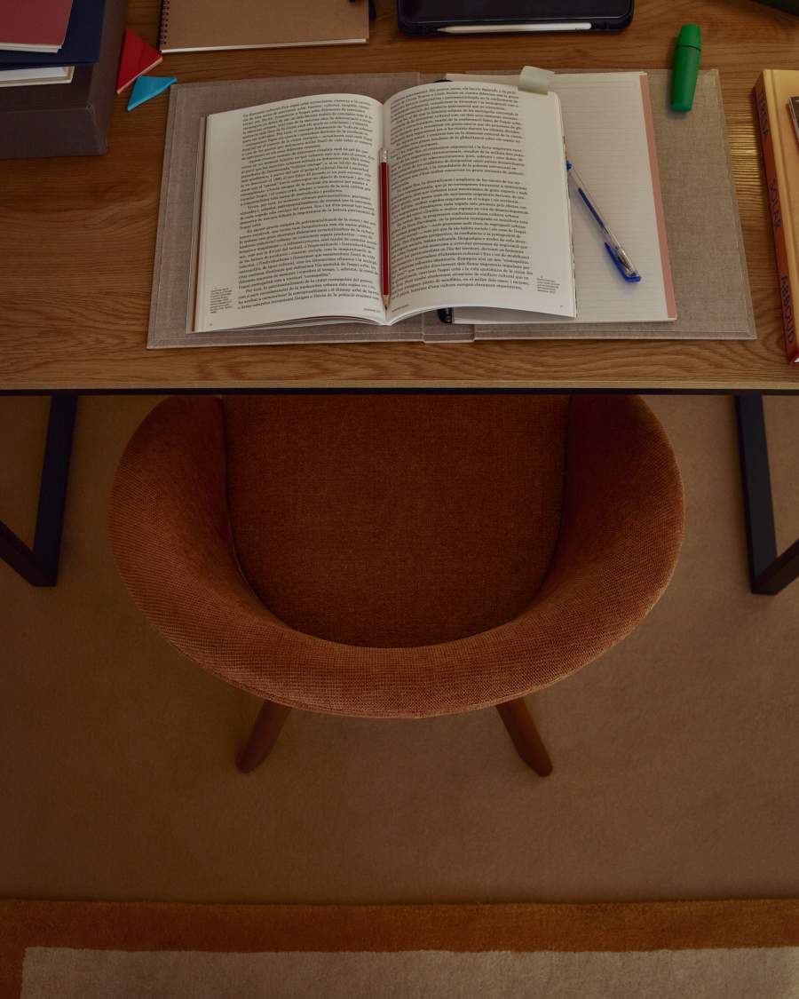 Marvin brown chenille swivel chair with solid beech wood legs with a walnut finish FSC 100%