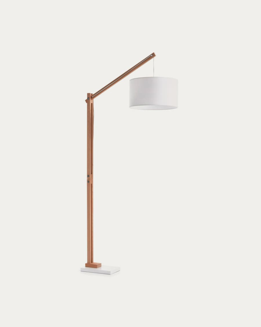 Riaz floor lamp in beech wood with white lampshade
