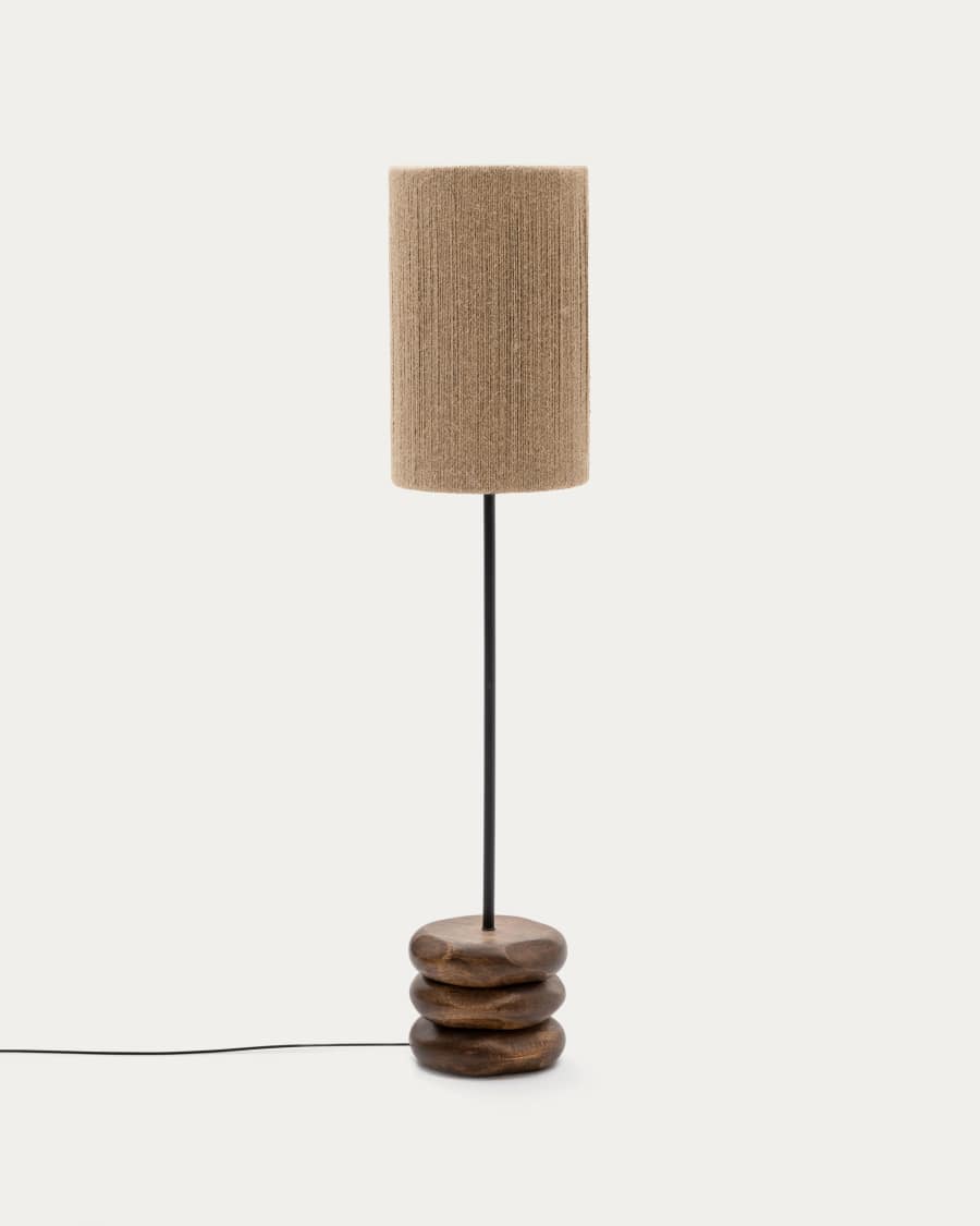 Kor table floor lamp made of jute and acacia wood in a dark finish
