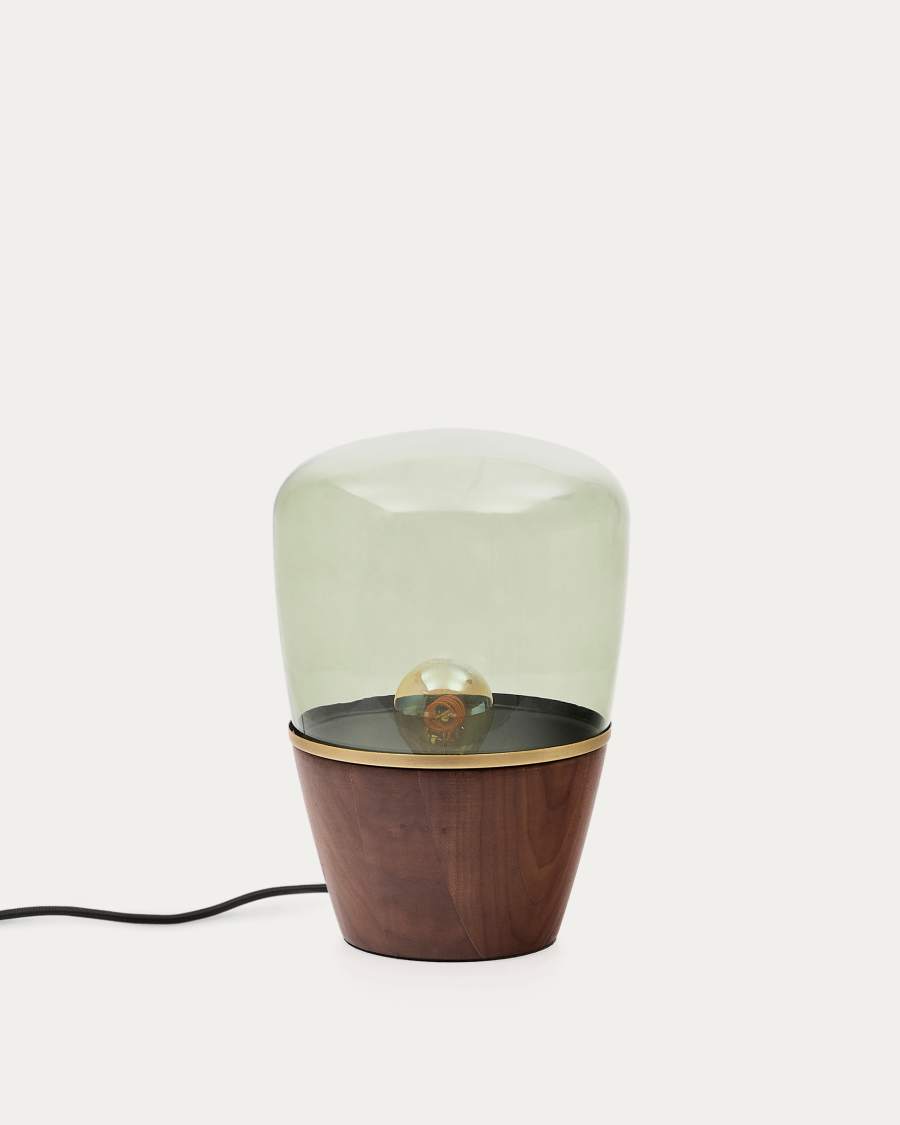 Silex table lamp made of walnut veneer and green glass