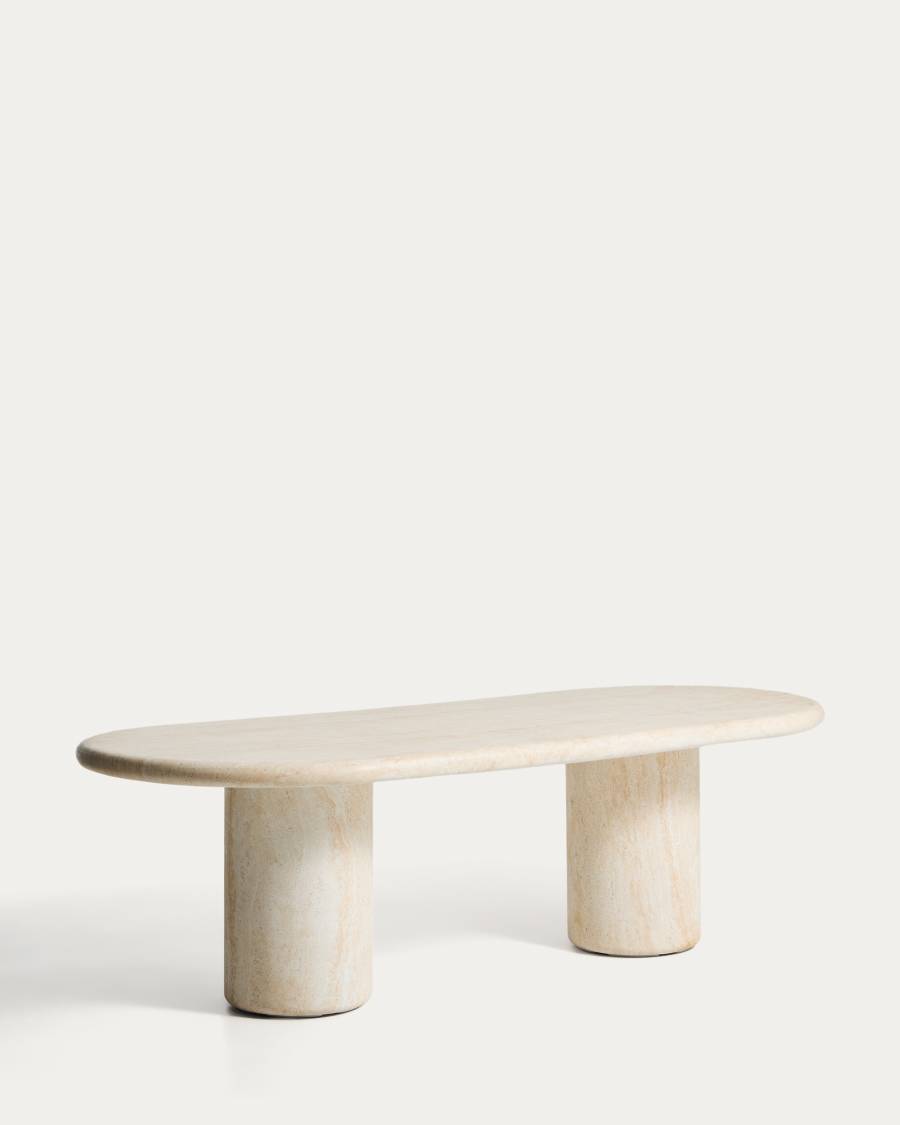 Drasi oval concrete table with travertine-effect finish 260 x 110cm