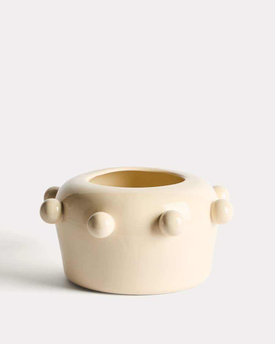 Vase Odra aus ecrufarbener Keramik mit glänzendem Finish, 17 cm