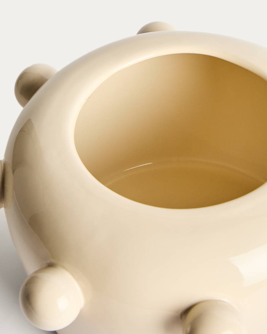 Vase Odra aus ecrufarbener Keramik mit glänzendem Finish, 17 cm