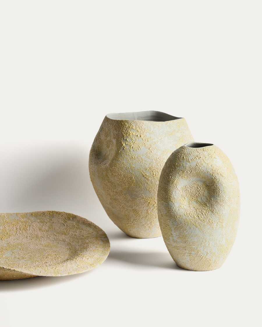 Medira ecru and yellow ceramic vase 35.5cm