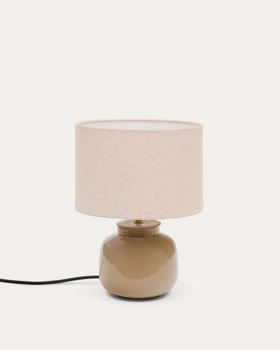 Lampada da tavolo Tay in ceramica verde e lino beige