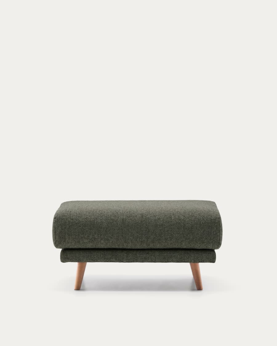 Υποπόδιο Karin σε σκούρο πράσινο chenille και πόδια από μασίφ ξύλο οξιάς σε φινίρισμα καρυδιάς 90 x 70 εκ