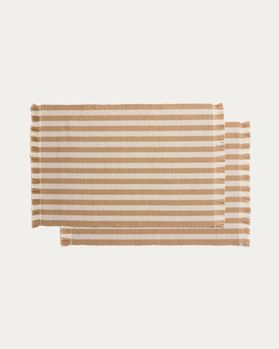 Daltan set of 2 beige striped cotton jute placemats 35 x 50cm