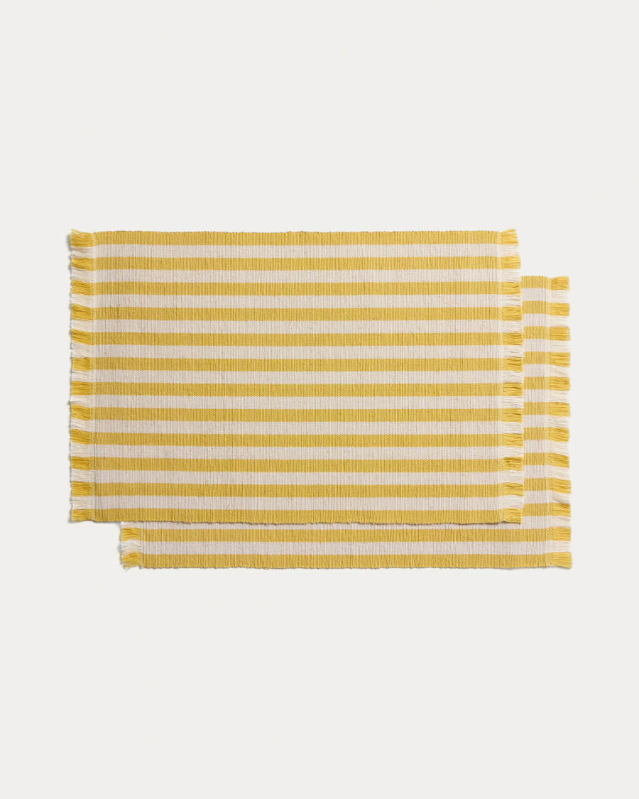 Daltan set of 2 yellow striped cotton jute placemats 35 x 50cm