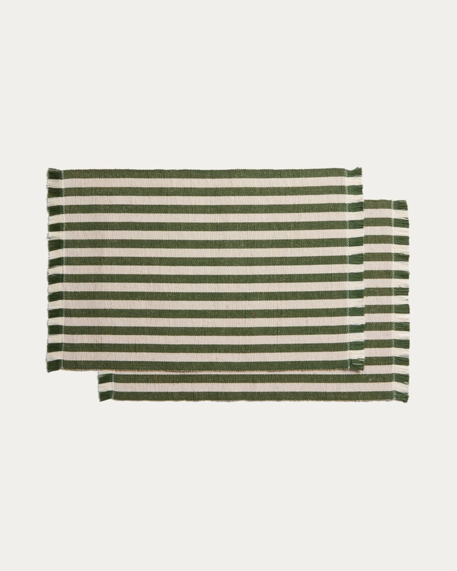 Daltan set of 2 green striped cotton jute placemats 35 x 50cm